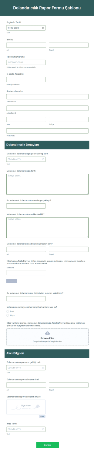 Dolandırıcılık Rapor Formu Şablonu