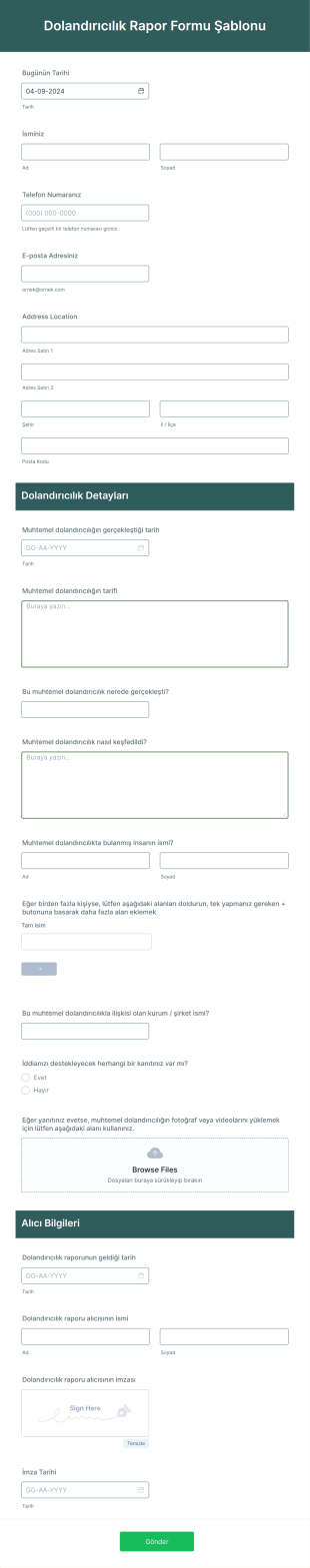 Dolandırıcılık Rapor Formu Şablonu