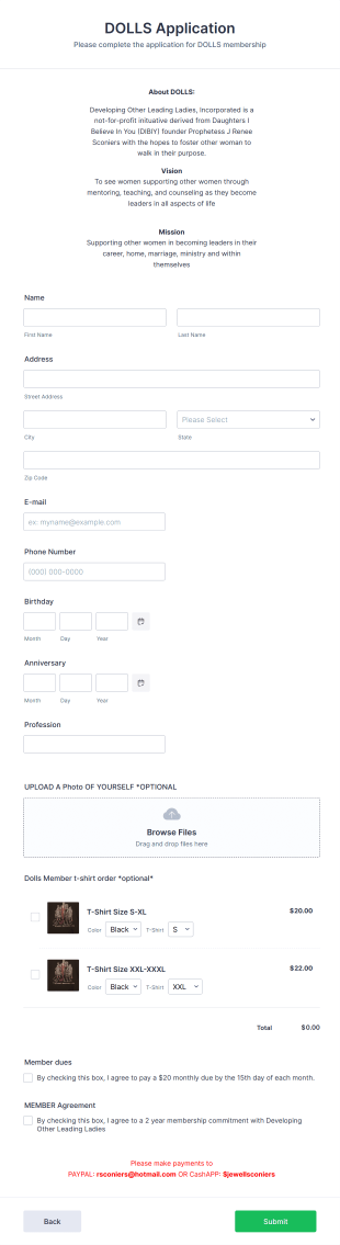 Women Support Group Membership Application Form Template