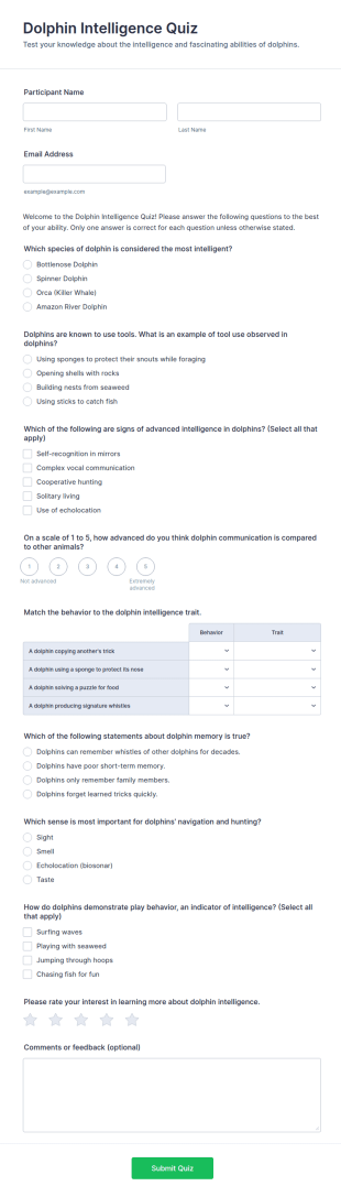Dolphin Intelligence Quiz Form Template