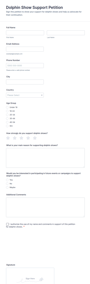 Dolphin Show Support Petition Form Template