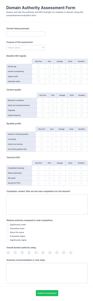 Domain Authority Assessment Form Template