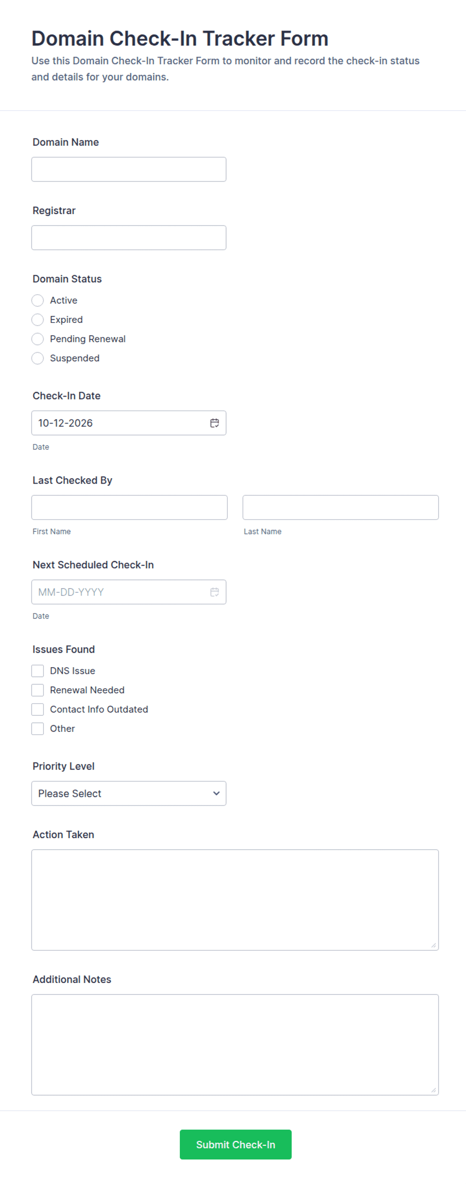 Domain Check-In Tracker Form Template | Jotform