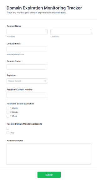 Domain Expiration Monitoring Tracker Form Template