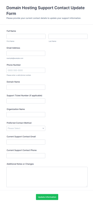 Domain Hosting Support Contact Update Form Template