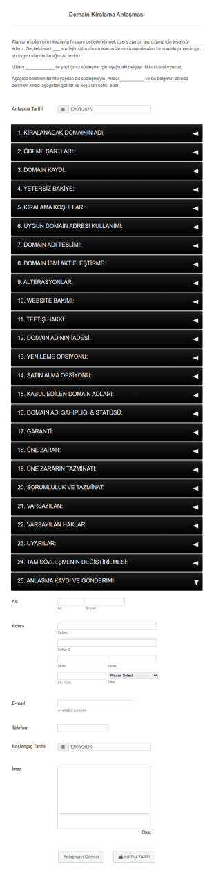 Domain Kiralama Başvuru Form Şablonu