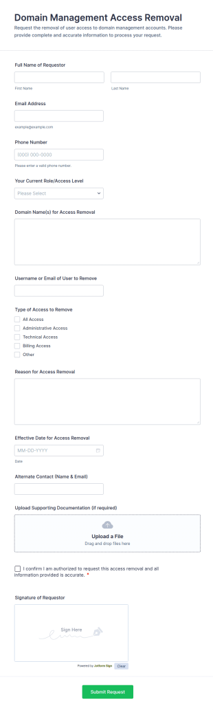 Domain Management Access Removal Form Template