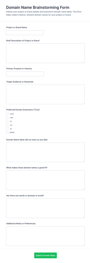 Domain Name Brainstorming Form Template