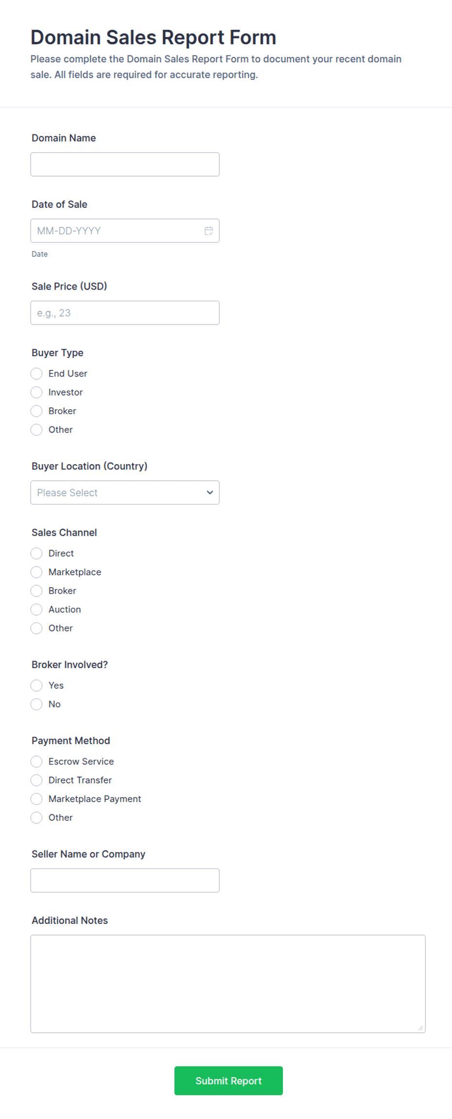 Domain Sales Report Form Template | Jotform