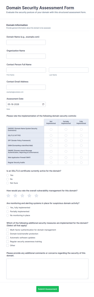 Domain Security Assessment Form Template