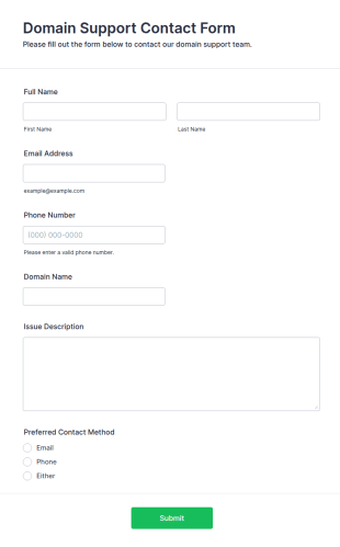 Domain Support Contact Form Template
