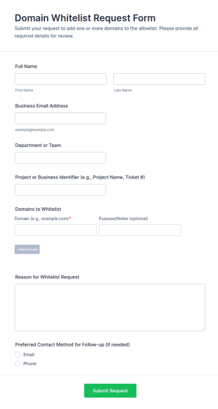 Domain Whitelist Request Form Template