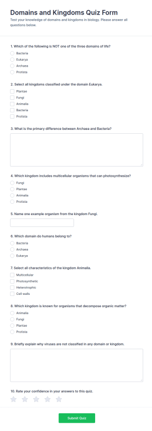 Domains And Kingdoms Quiz Form Template