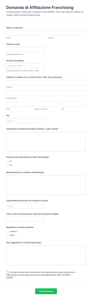 Domanda Di Affiliazione Franchising