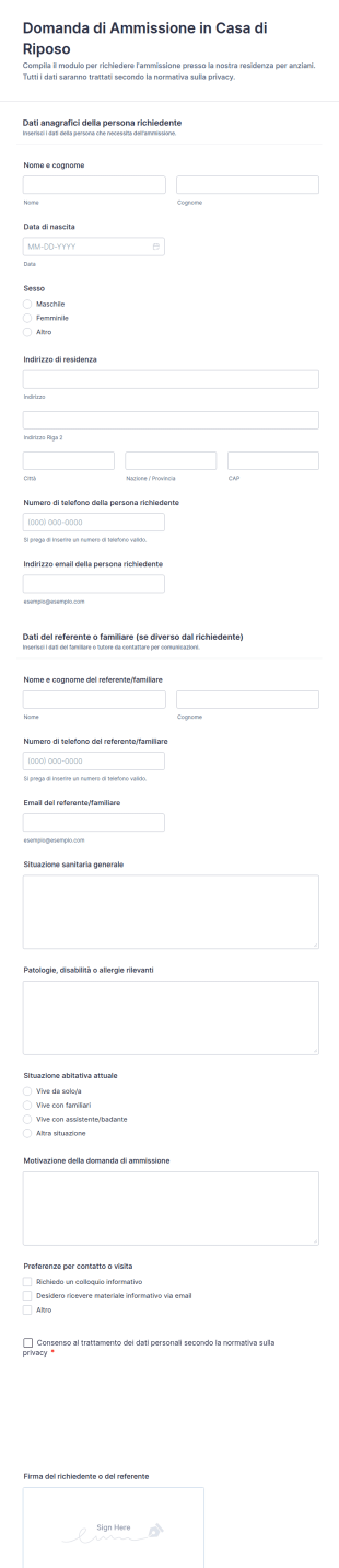 Domanda Di Ammissione In Casa Di Riposo