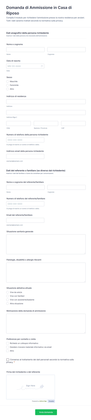 Domanda Di Ammissione In Casa Di Riposo