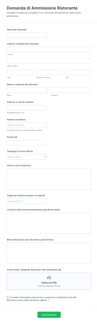 Domanda Di Ammissione Ristorante