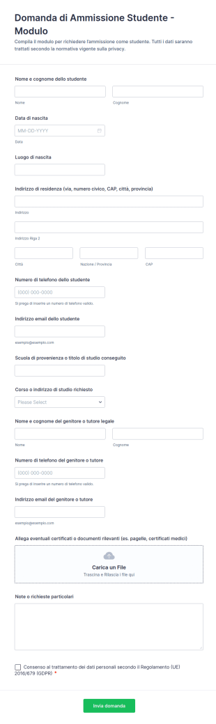 Domanda Di Ammissione Studente Modulo