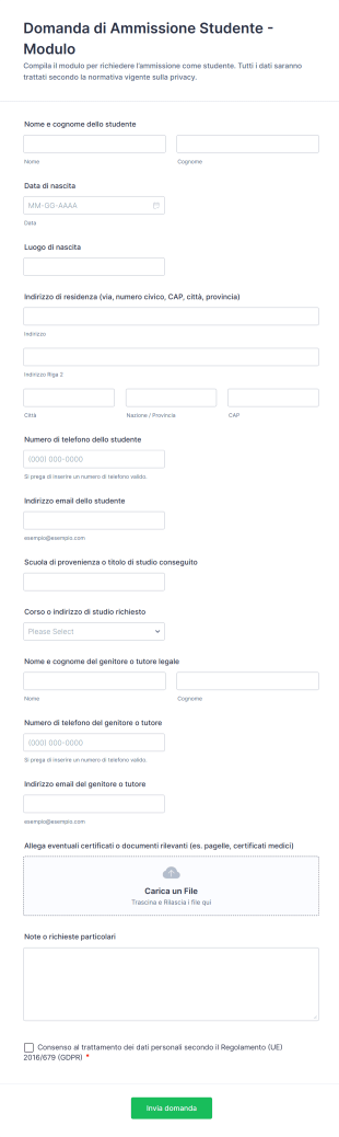 Domanda Di Ammissione Studente Modulo