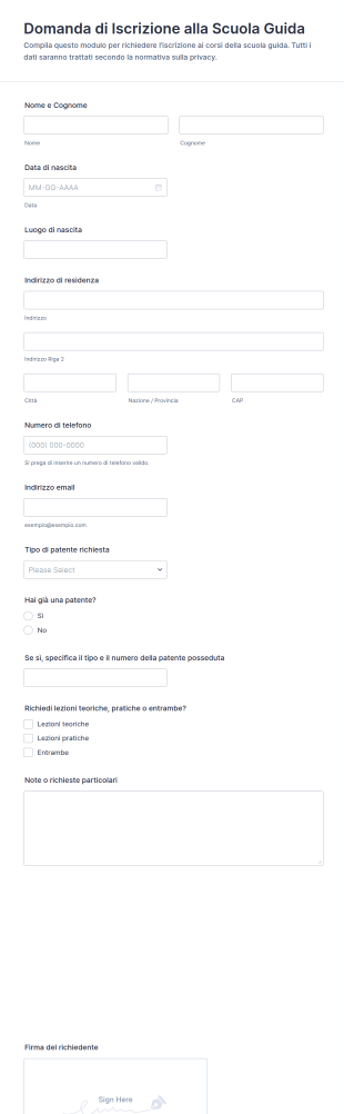 Domanda Di Iscrizione Alla Scuola Guida