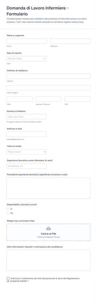 Domanda Di Lavoro Infermiere Formulario