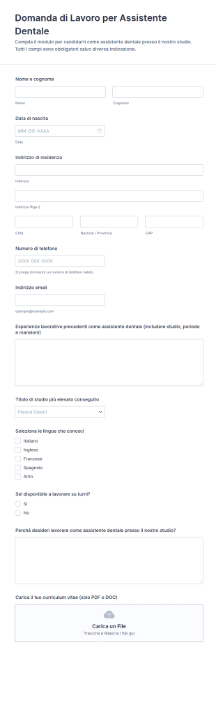 Domanda Di Lavoro Per Assistente Dentale