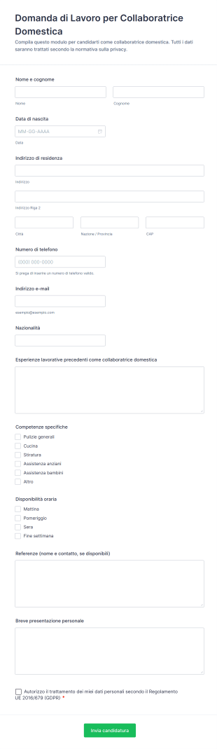 Domanda Di Lavoro Per Collaboratrice Domestica