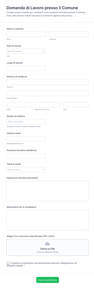 Domanda Di Lavoro Presso Il Comune