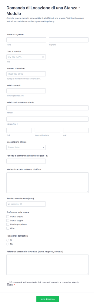 Domanda Di Locazione Di Una Stanza Modulo | Jotform