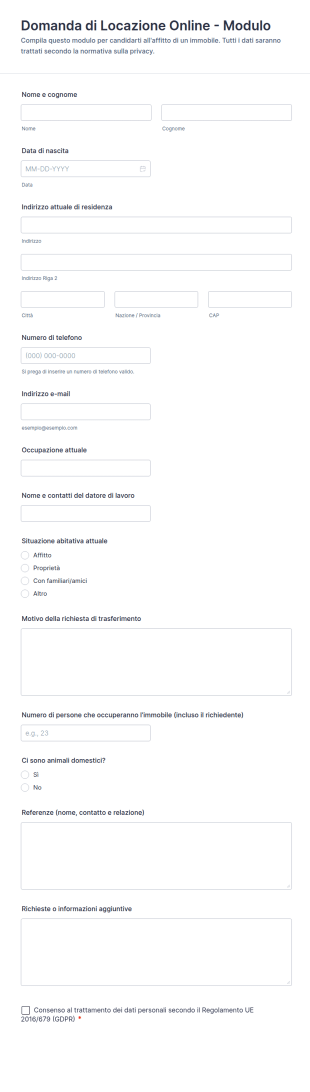 Domanda Di Locazione Online Modulo