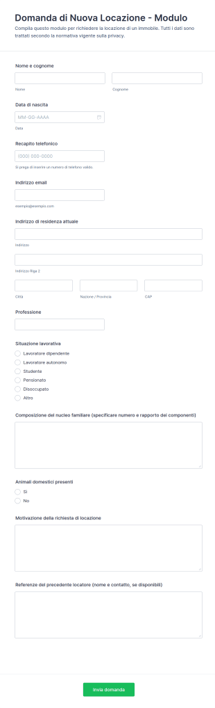 Domanda Di Nuova Locazione Modulo