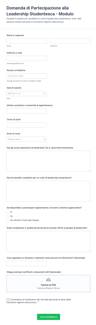 Domanda Di Partecipazione Alla Leadership Studentesca Modulo