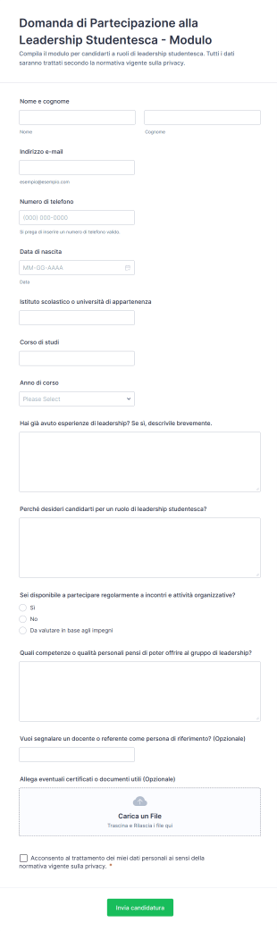 Domanda Di Partecipazione Alla Leadership Studentesca Modulo