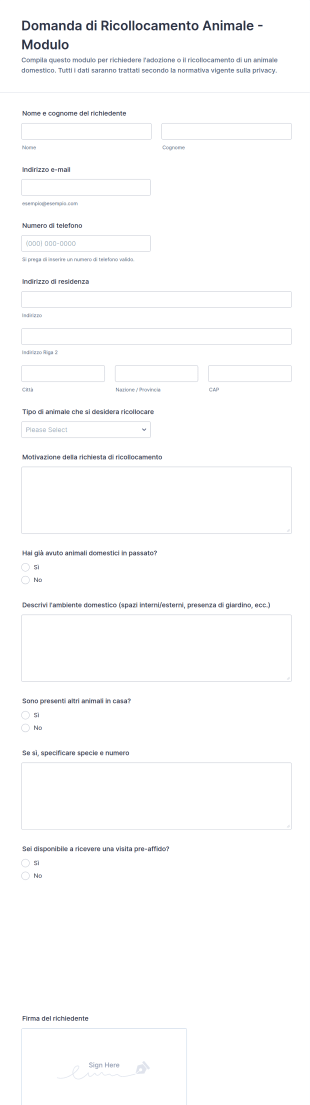 Domanda Di Ricollocamento Animale Modulo