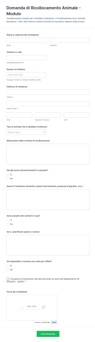 Domanda Di Ricollocamento Animale Modulo