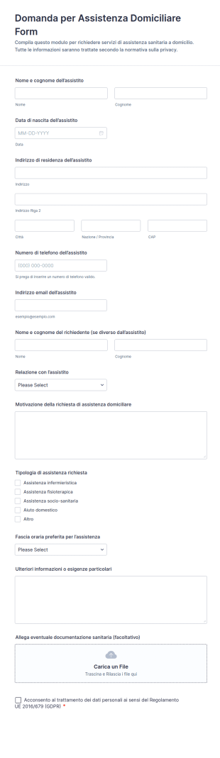 Domanda Per Assistenza Domiciliare Form