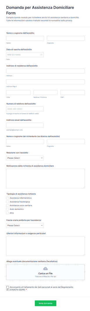 Domanda Per Assistenza Domiciliare Form