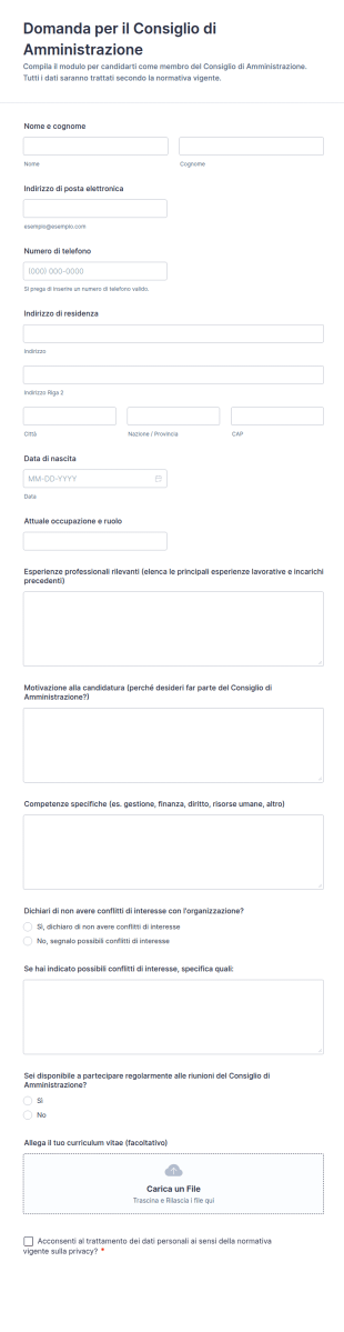 Domanda Per Il Consiglio Di Amministrazione