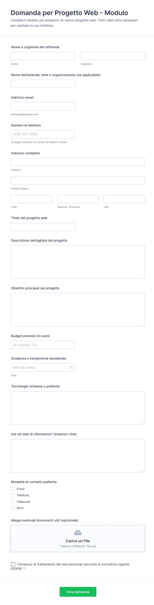 Domanda Per Progetto Web Modulo
