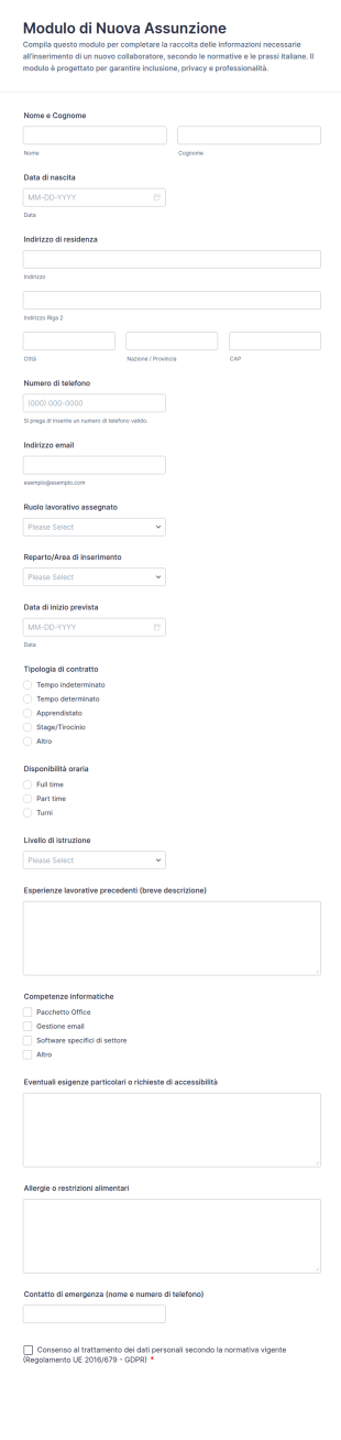Domande Per Nuove Assunzioni Questionario