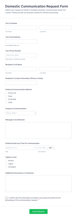 Domestic Communication Request Form Template