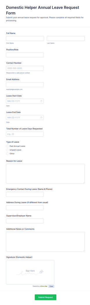 Domestic Helper Annual Leave Request Form Template