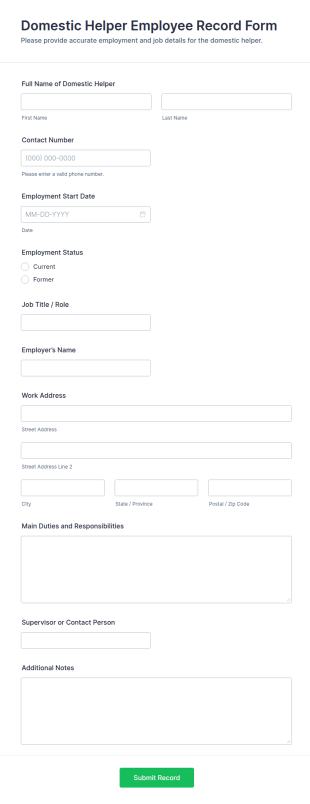 Domestic Helper Employee Record Form Template