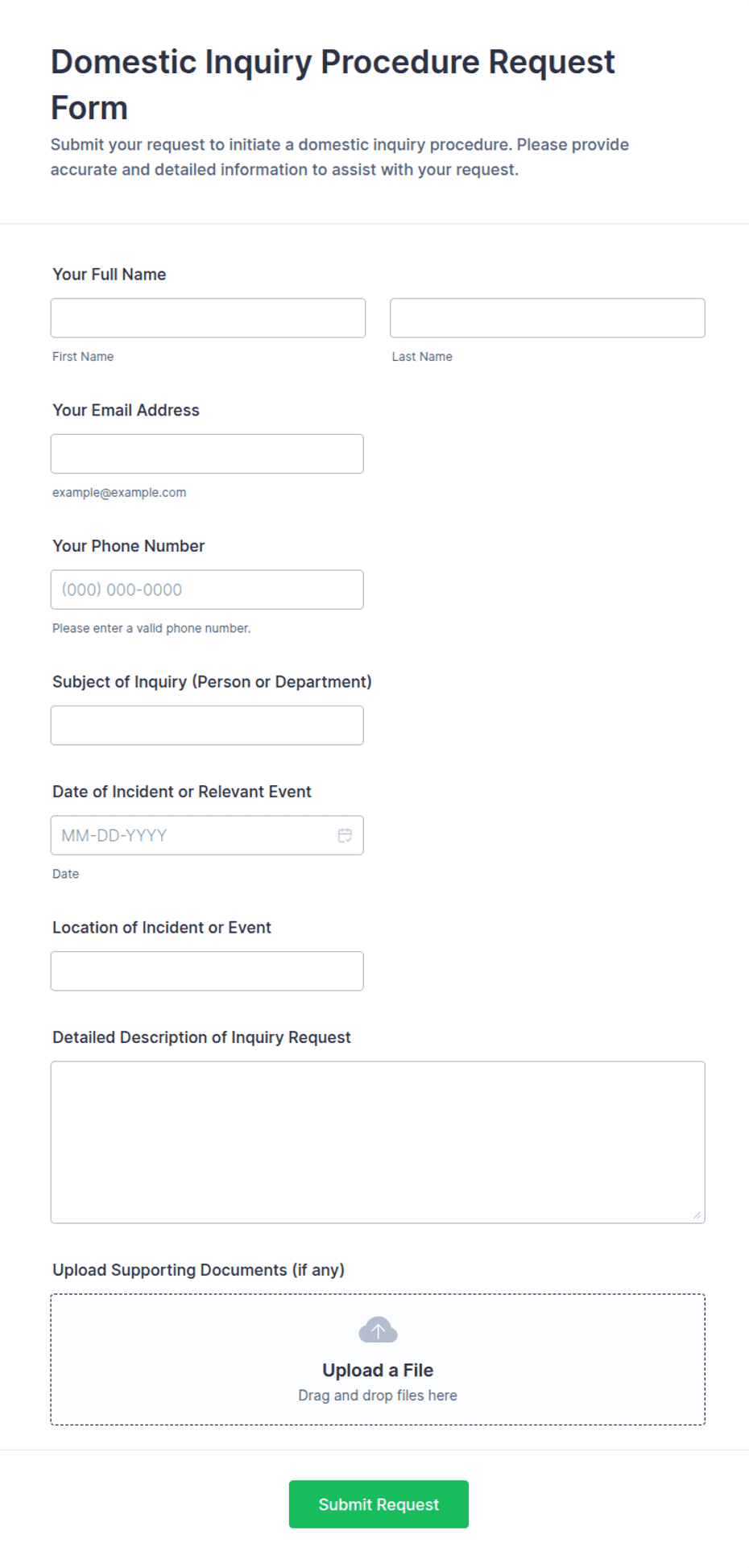 Contract Form Template.pdf Domestic Inquiry Procedure Request Form Template | Jotform