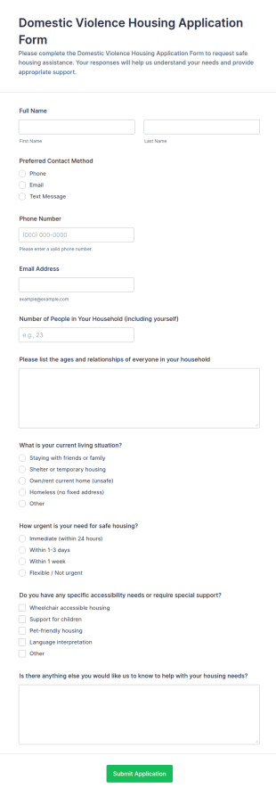 Domestic Violence Housing Application Form Template