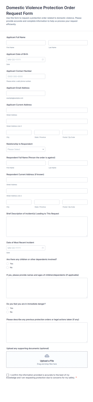 Domestic Violence Protection Order Request Form Template