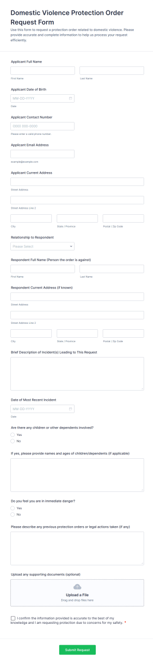 Domestic Violence Protection Order Request Form Template