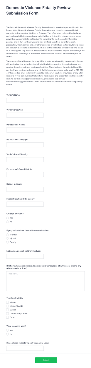 Domestic Violence Submission Form Template