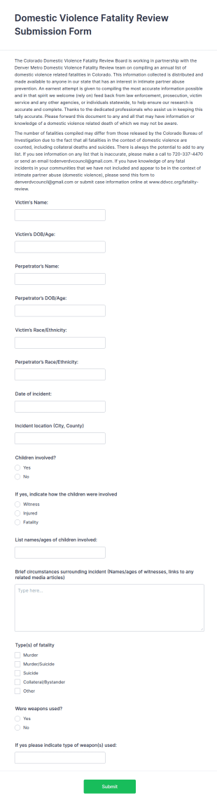 Domestic Violence Submission Form Template