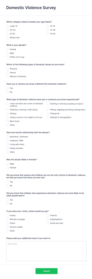 Domestic Violence Survey Form Template